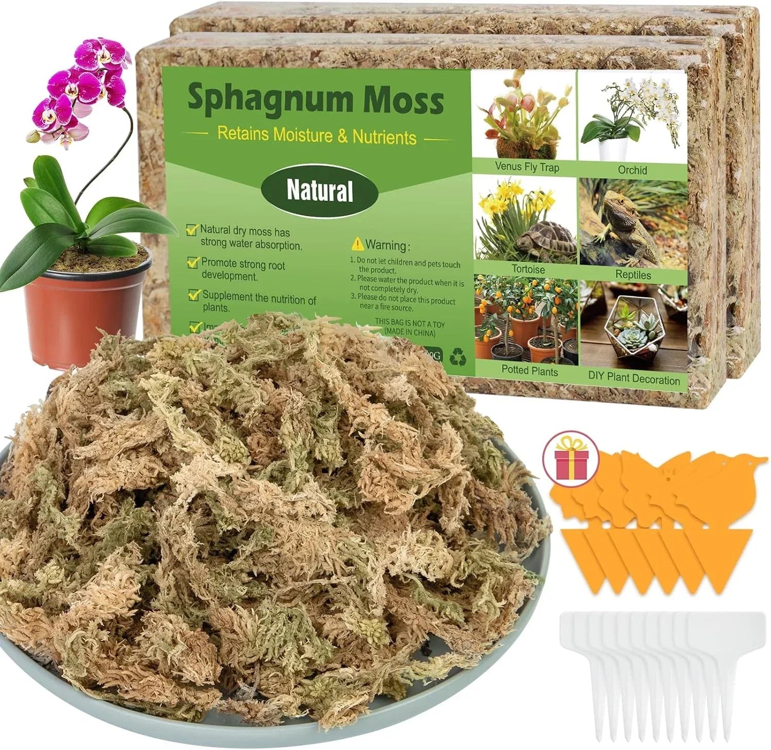 Sphagnum Moss 50QT for Plants & Reptiles, Orchid Potting Medium, Natural Moisture Retention, Rooting Medium, Terrarium Substrate