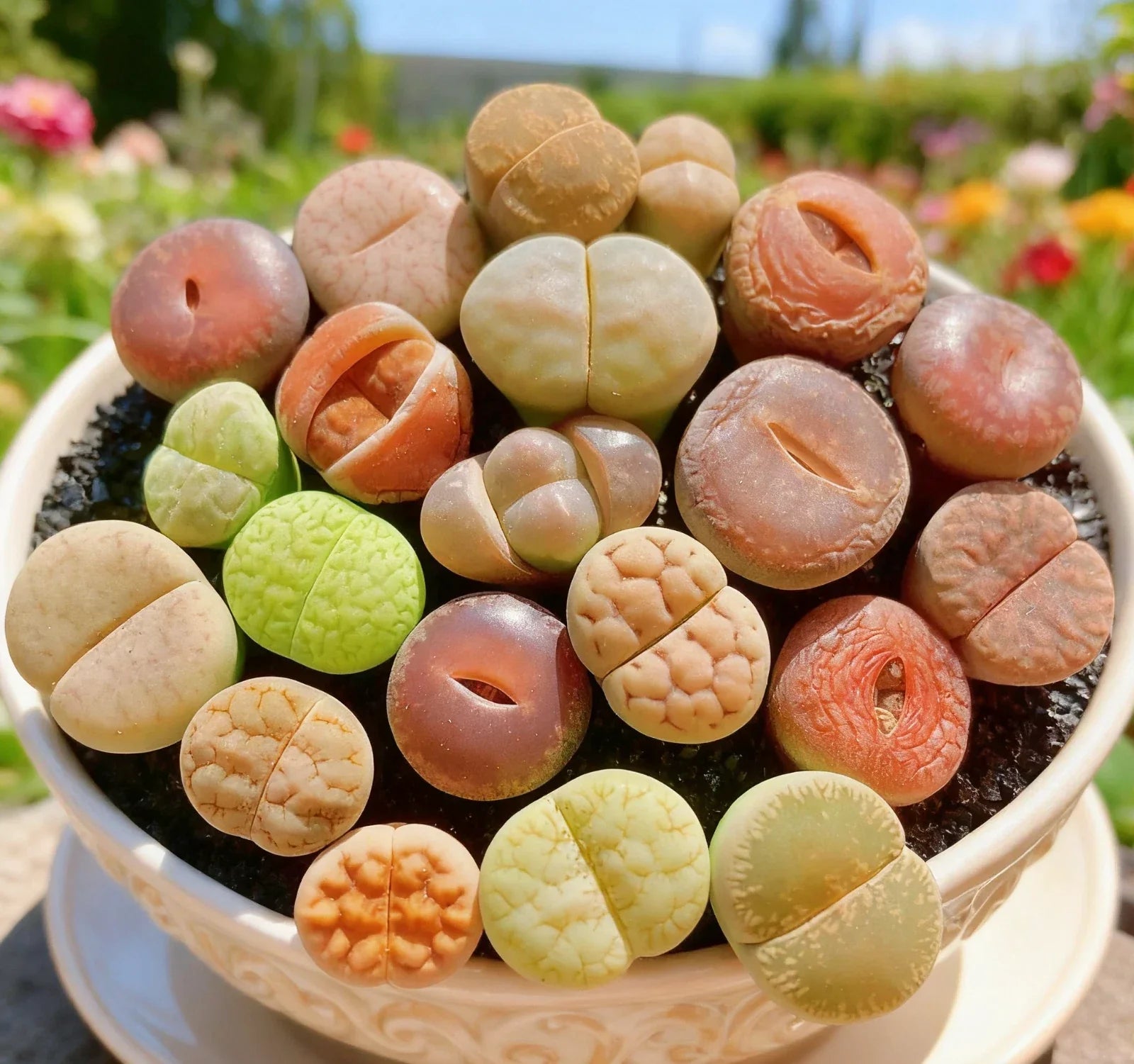 Lithops Succulent Bare Root | Rare Living Stones Cluster | Mesembryanthemum crystallinum Indoor Decor