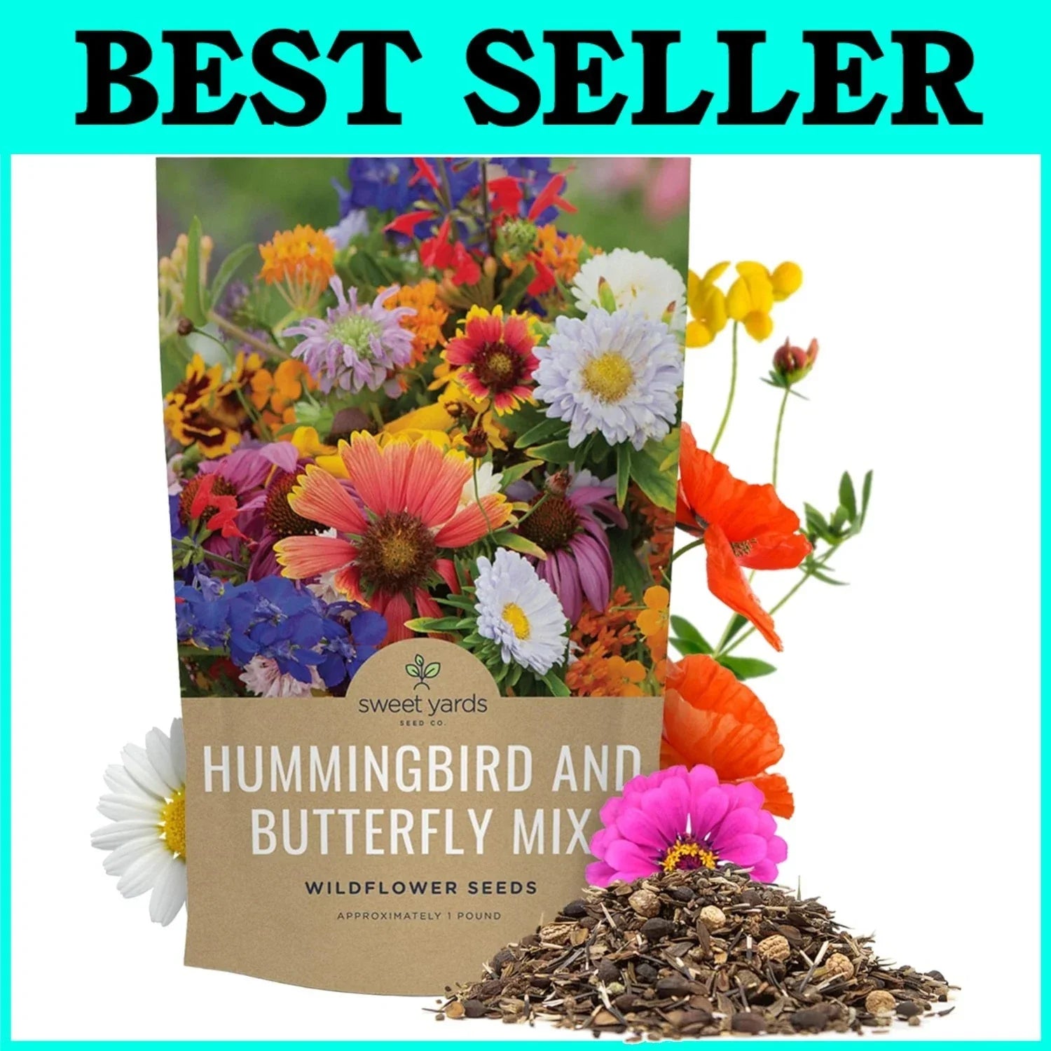Wildflower Seeds Pack - 120,000 Open Pollinated Native Wildflower Mix for Butterflies & Hummingbirds