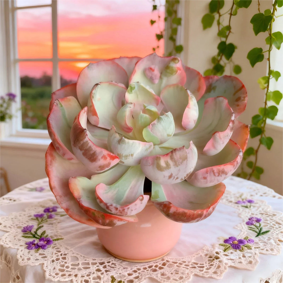 Echeveria Heart Moon Variegata Succulent | Bare Root Live Plant | Easy Care Drought-Tolerant