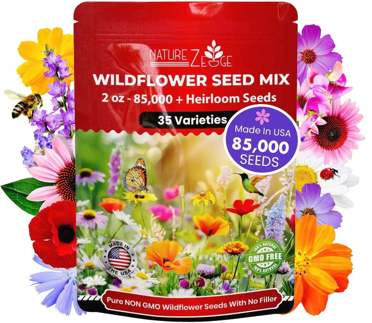 Wildflower Seeds Bulk Pack – 85,000 Seeds, 35 Varieties, Native Wildflowers for Gardens, Meadows & Pollinator Attracting