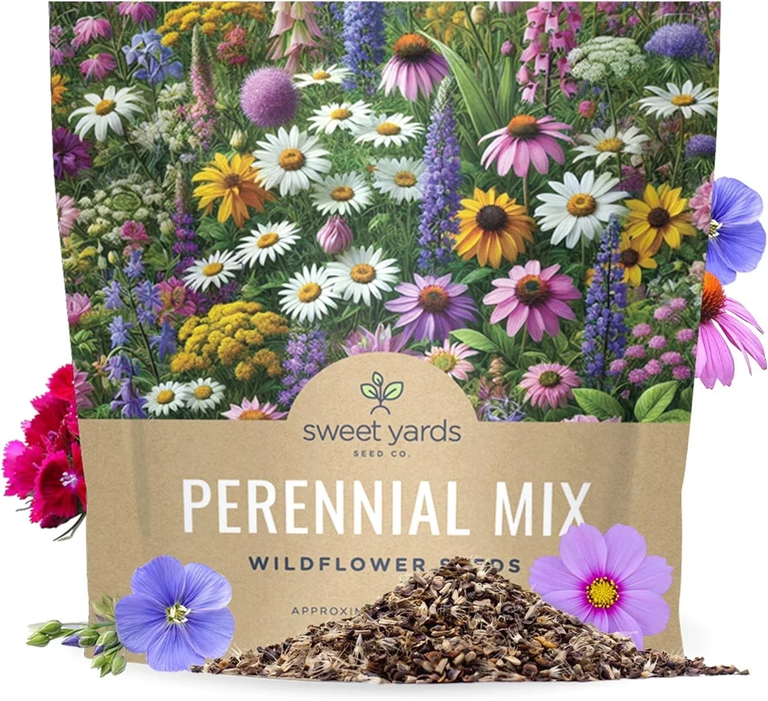 Perennial Wildflower Seeds Mixture - Bulk 1 Ounce Pouch, Native Multi-Color Wildflowers for Garden