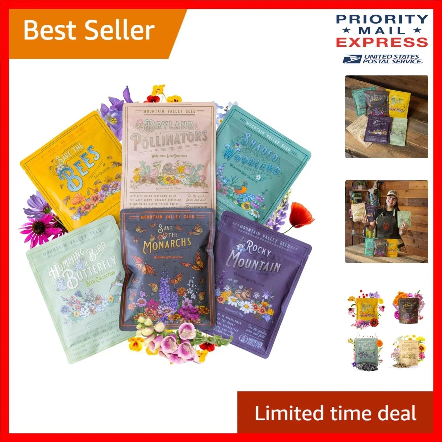 Wildflower Seeds Collection – 6 Mixes for Pollinator & Monarch Support – Colorful Wildflower Variety – Non-GMO Seeds