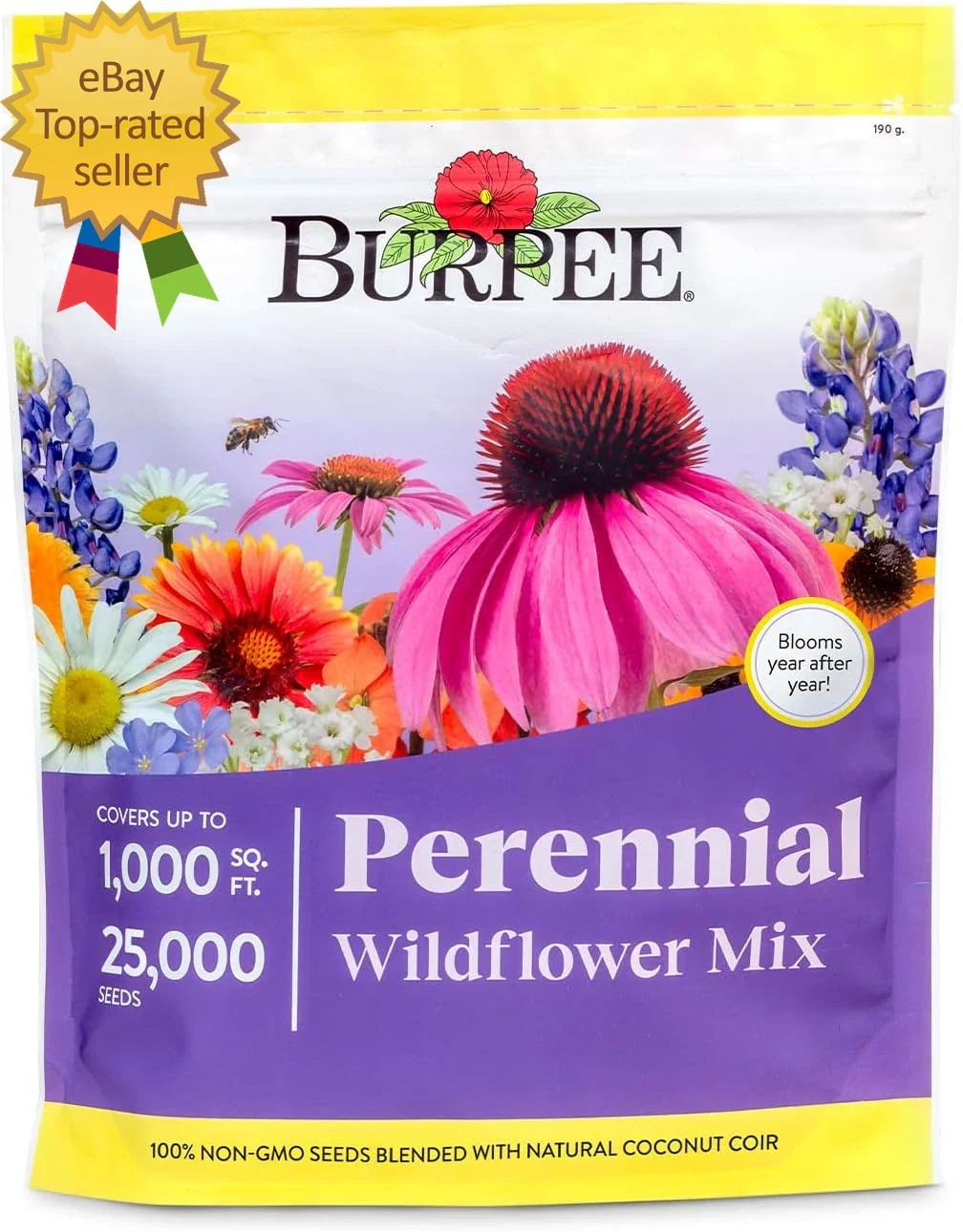 Wildflower Seed Mix Bulk 25,000 Non-GMO Pollinator Flower Seeds for Bees, Butterflies & Natural Landscaping