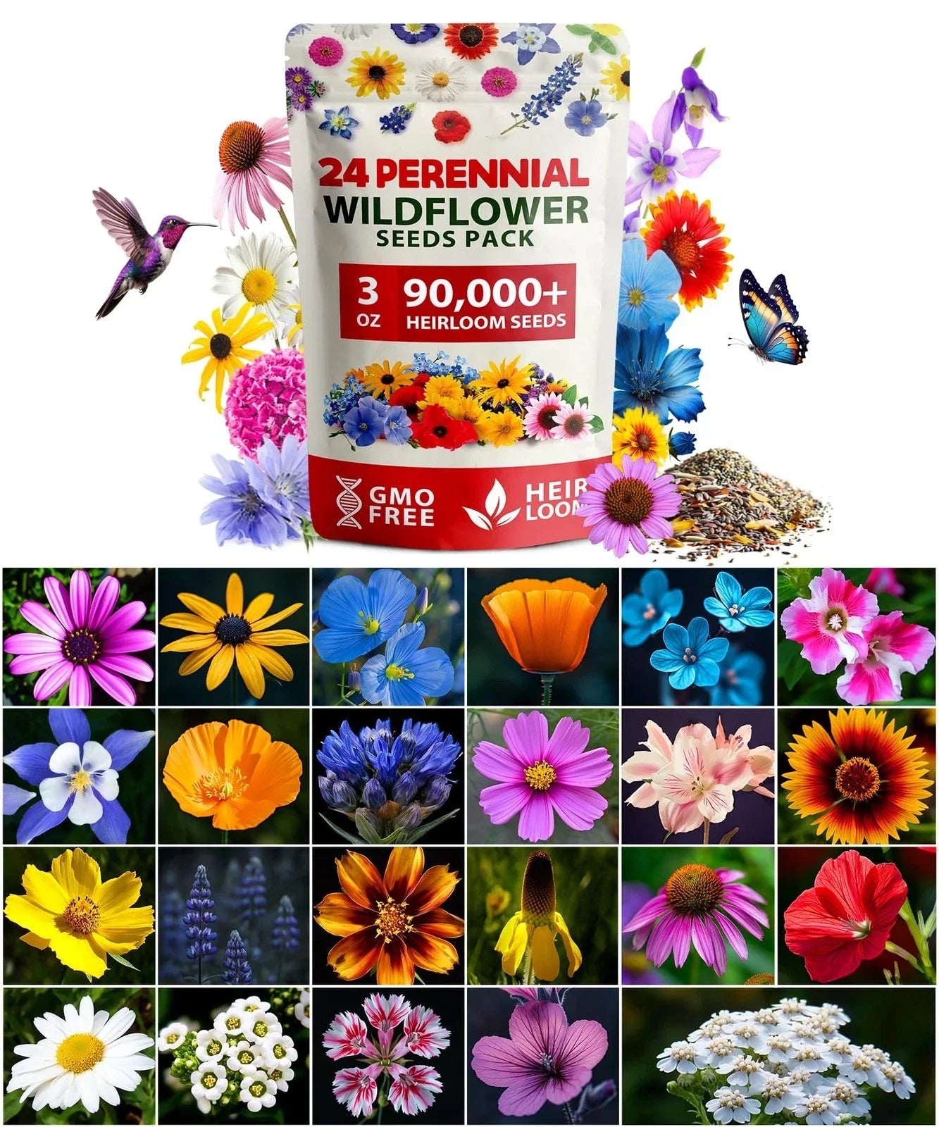 Wildflower Seeds 3oz Non-GMO Native Mix for Pollinators, USA-Sourced, 90,000+ Seeds