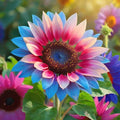 Twin-Blossom Blue Over Pink Sunflower Seeds, Helianthus annuus, Rare Two-Tone Petals, Garden Flower Seeds, Pollinator Attracting Seeds