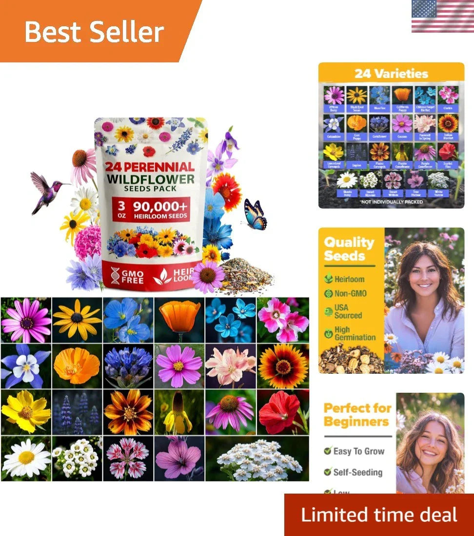 Wildflower Seed Mix 3oz - Native Wildflowers for Garden, Biodiversity Boost, Easy Grow, Attract Pollinators, Non-GMO Seeds