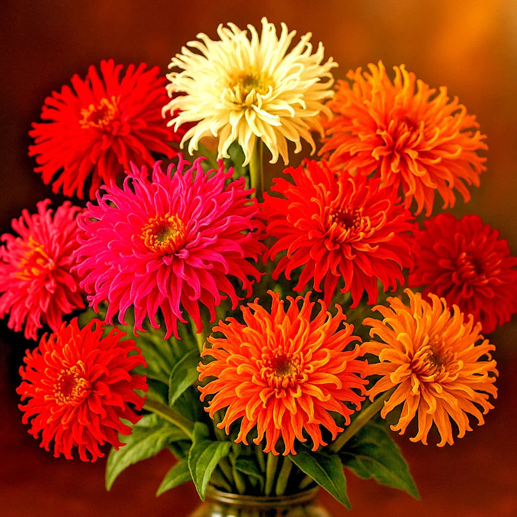 Zinnia Seeds Pack of 300+ | Cactus Flower Autumn Mix | Heat & Drought Tolerant | Zinnia elegans | Vibrant Colors