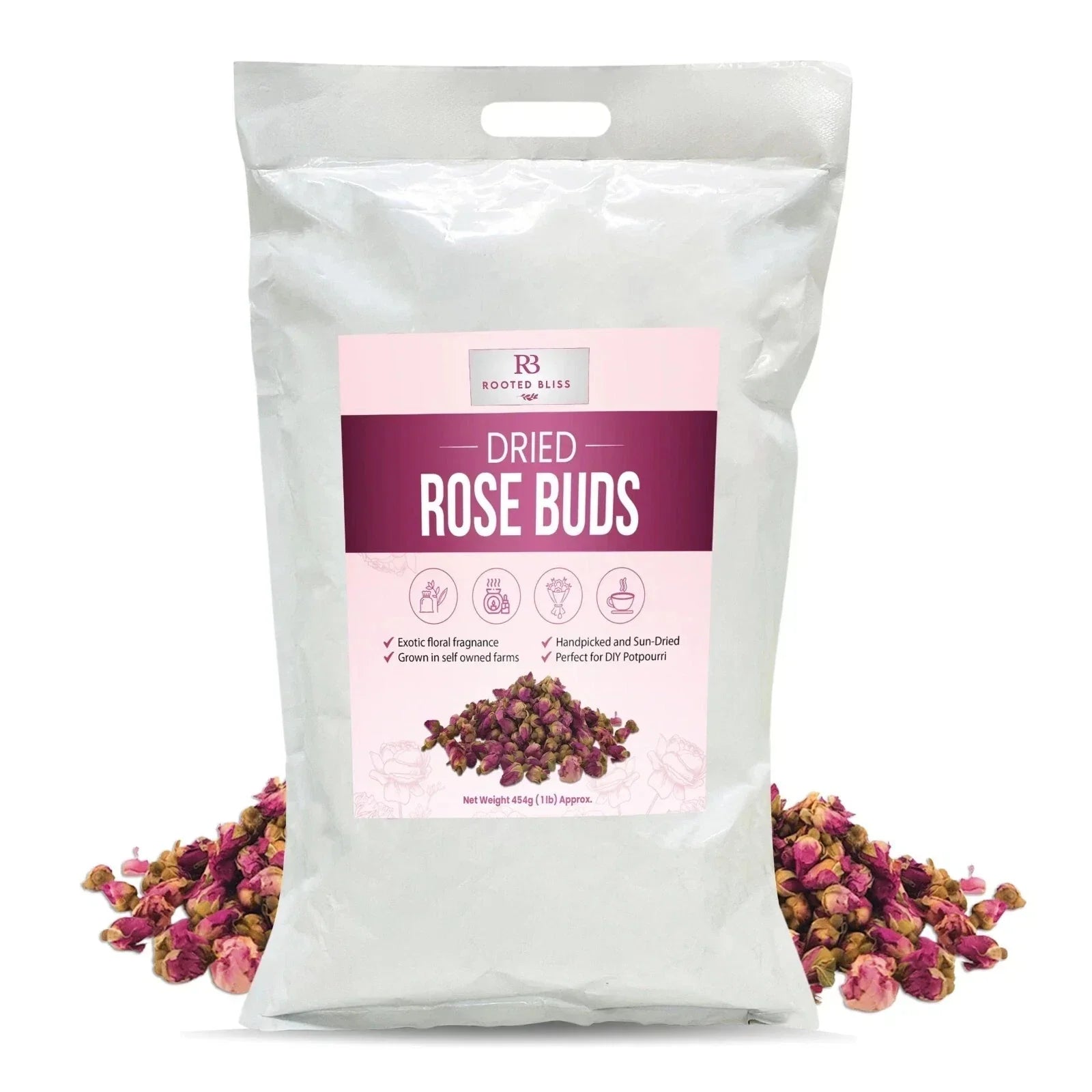 Dried Rose Buds 1 lb - Handpicked Sun-Dried Rosa spp. for Potpourri & DIY Crafts Natural Floral Fragrance