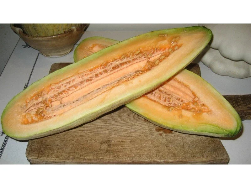 Banana Cantaloupe Seeds - Cucumis melo, Juicy Melon Seeds for Planting, Non-GMO, Full Sun, Vining, Seed Packet
