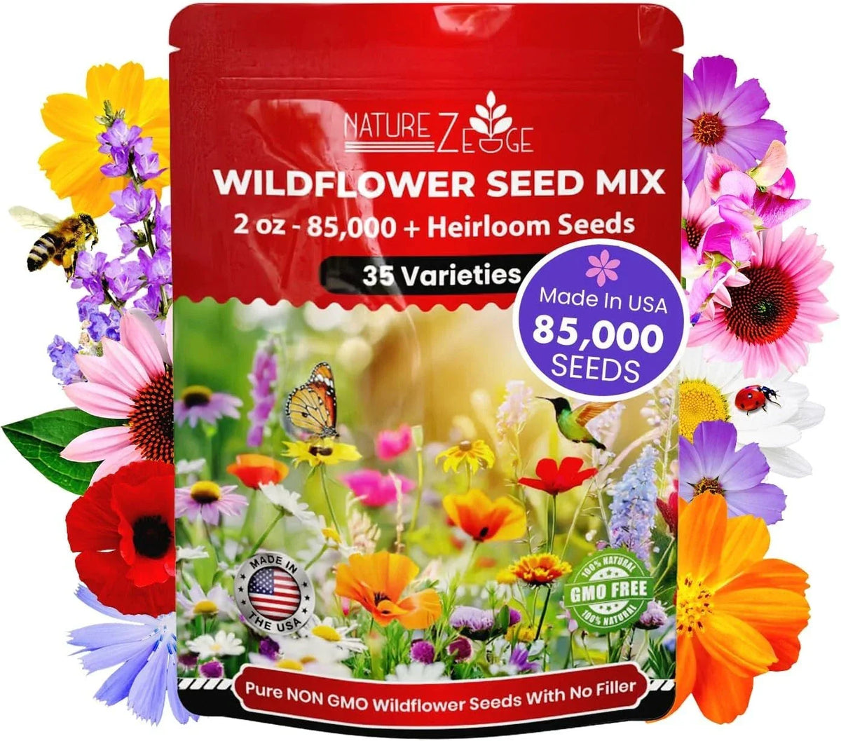 Wildflower Seeds Bulk - 85,000 Count, 35 Varieties Annual & Perennial Mix