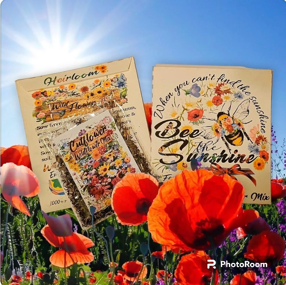 Wildflower Seeds Packet - 1000+ Pollinator-Friendly Fragrant Mix - Bee The SUNSHINE - Attracts Bees & Butterflies