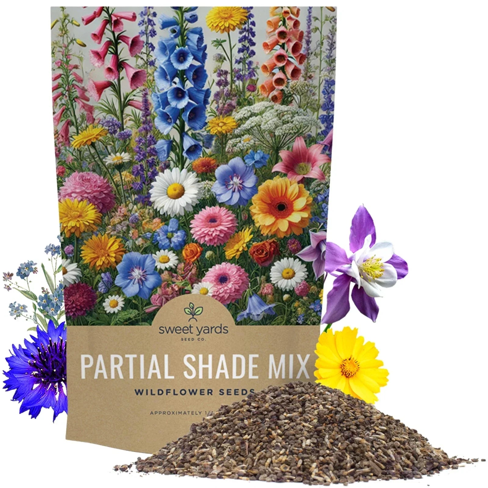 Bulk Wildflower Seeds 1/4 Pound Partial Shade Mix - 30,000 Annual & Perennial Seeds