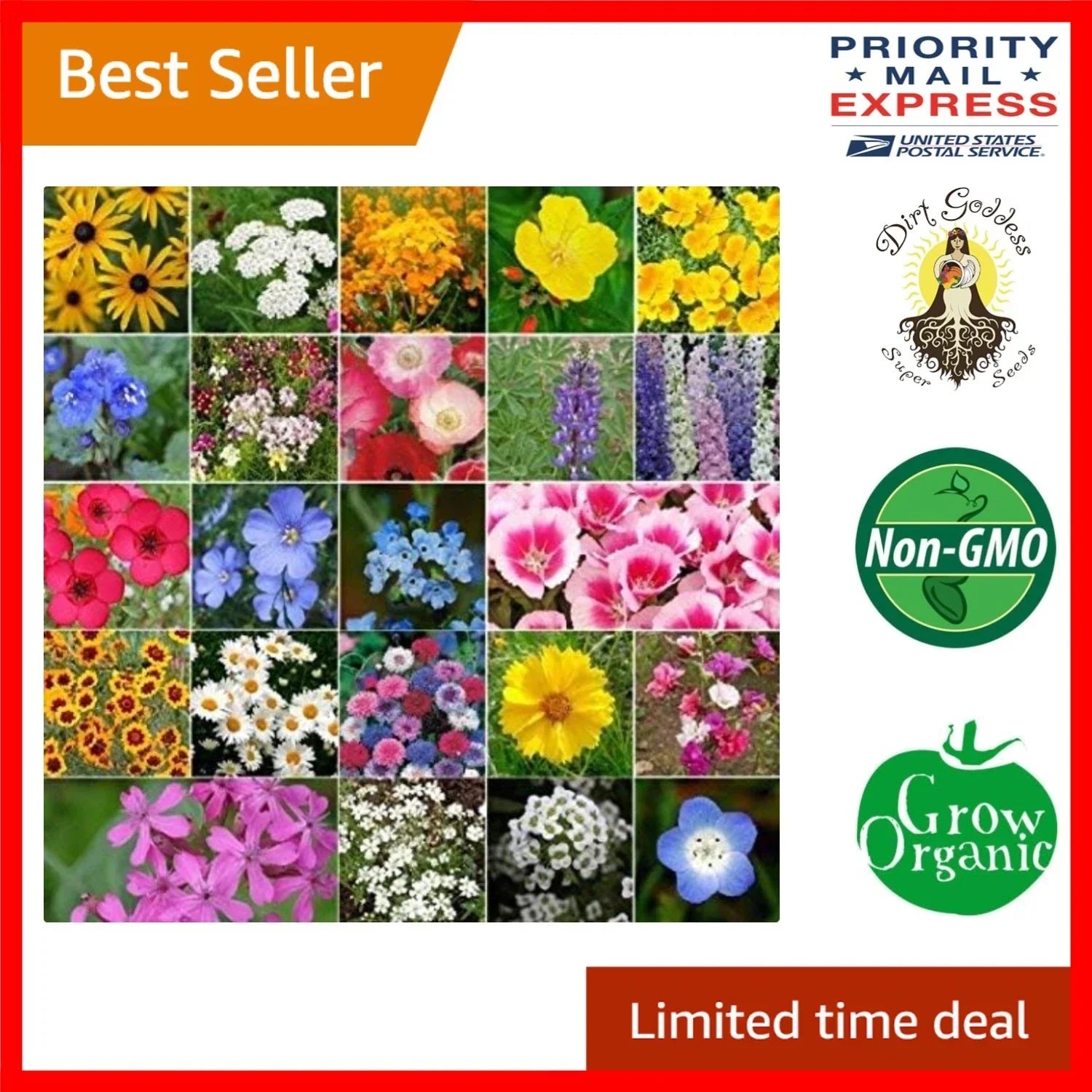 Bulk Wildflower Seed Mix - 1 lb Non-GMO Seeds for Pollinator Gardens, Wildflowers Seed Blend, Attract Bees & Butterflies