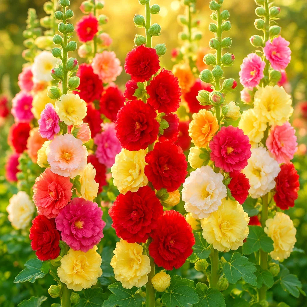 Giant Hollyhock Seeds - Hummingbird Autumn Mix - 200+ Alcea rosea Flower Seeds for Garden Borders & Pollinators