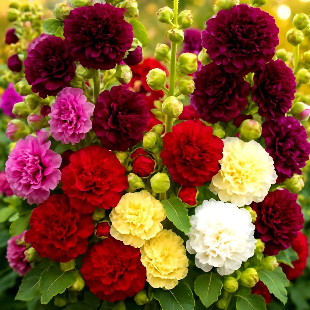 Hollyhock Seeds - Autumn Mix, 200+ Large Flowers, Attracts Hummingbirds & Bees, Alcea rosea, Cottage Garden, Pollinator-Friendly