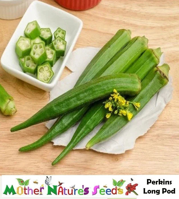 Okra Seeds - Perkins Long Pod Heirloom Non-GMO High Yield for Pickling & Gumbo - Abelmoschus esculentus, 50 Seeds
