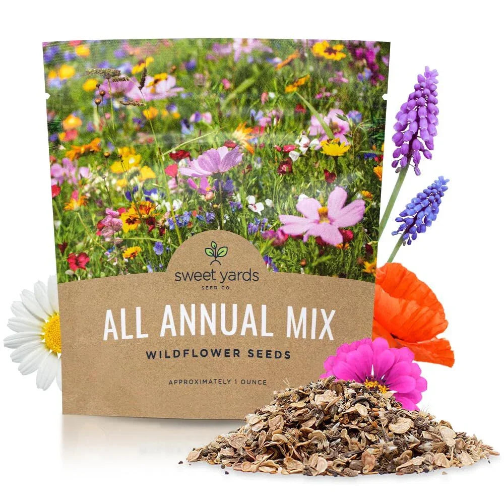 Wildflower Seed Mix 1 Ounce - Quick Blooming, Open Pollinated Annuals for Pollinator Gardens, Native Wildflowers, Non-GMO