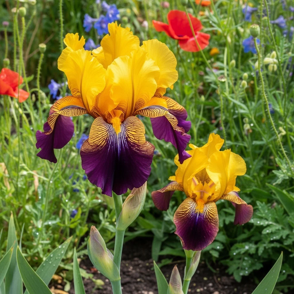 Bearded Iris Seeds for Planting – Yellow & Purple Ruffled Blooms, 45 Ornamental Flower Seeds, Perennial Garden Flowers, Iris spp.