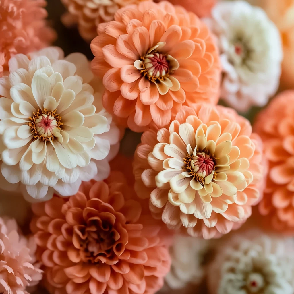 Peaches and Cream Zinnia Seeds Mix - 100 Salmon and White Zinnia elegans Annual Flower Seeds